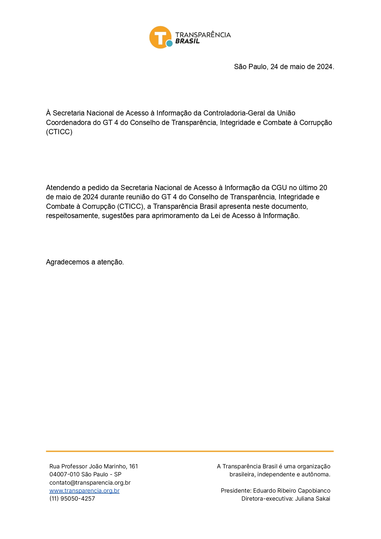Aprimoramento da Lei de Acesso a Informação: contribuições da Transparência Brasil